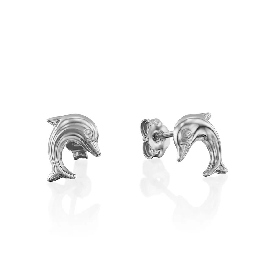 עגילי ילדות דוגמת דולפין, זהב 14K/סוגר 14K, דגם E10015777