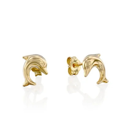 עגילי ילדות דוגמת דולפין, זהב 14K/סוגר 14K, דגם E10015777