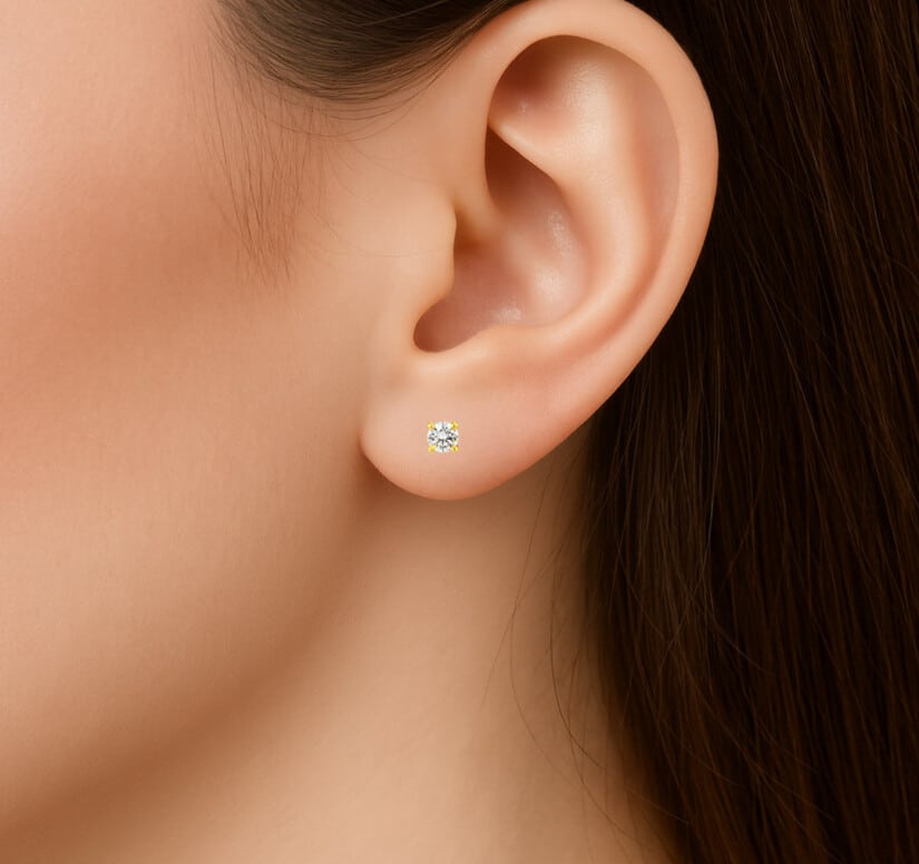 עגילי יהלומים סוליטר, 14K זהב, משובצים 0.10 קראט יהלומים, דגם EDA010