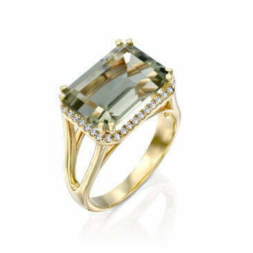 טבעת אבן אמטיסט ירוק ויהלומים, 14K זהב, משובצת 0.34 קראט יהלומים, דגם RD527-140GA
