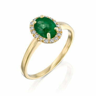 טבעת אבן ירוקה אמרלד ויהלומים, 14K זהב, משובצת 0.11 CT יהלומים, דגם RD3011EM