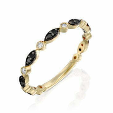 טבעת יהלומים בעיצוב מינימליסטי, זהב K14, משובצת יהלומים שחורים ו לבנים, דגם RD3799
