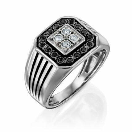 טבעת חותם יהלומים לגבר, זהב 14K, משובצים 0.20 קראט יהלומים, דגם RDRX1881A1