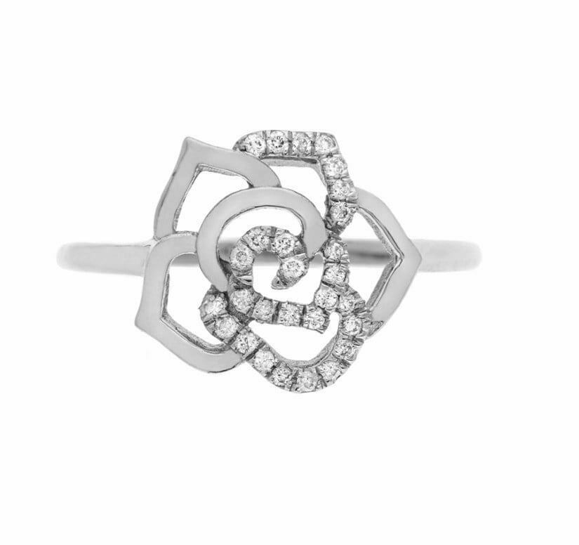 טבעת יהלומים בצורת פרח, 14K זהב, משובצת 0.1 קראט יהלומים, דגם RD3348