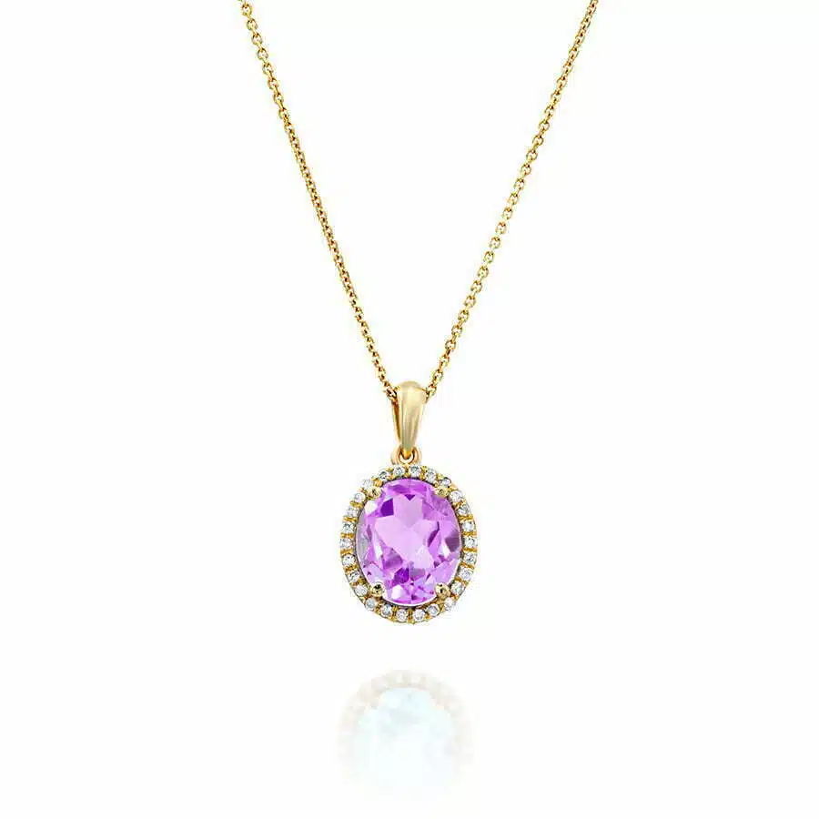 תליון אבן אמטיסט ויהלומים, זהב 14k, משובץ 0.10 קראט יהלומים, דגם PD3565AM