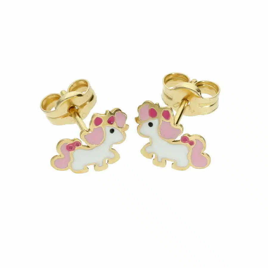 עגילי חד קרן לילדות, זהב 14 קראט/סוגר 14 קראט, E27827-E