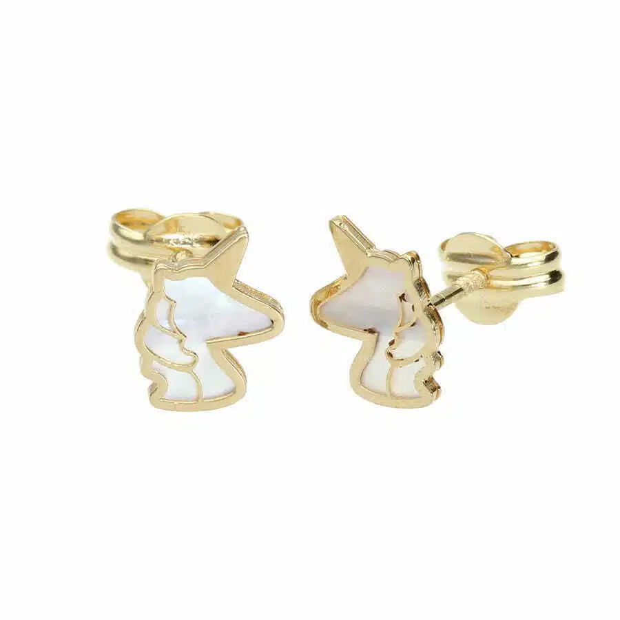 עגילי חד קרן לילדות, זהב 14 קראט/סוגר 14 קראט, E32748