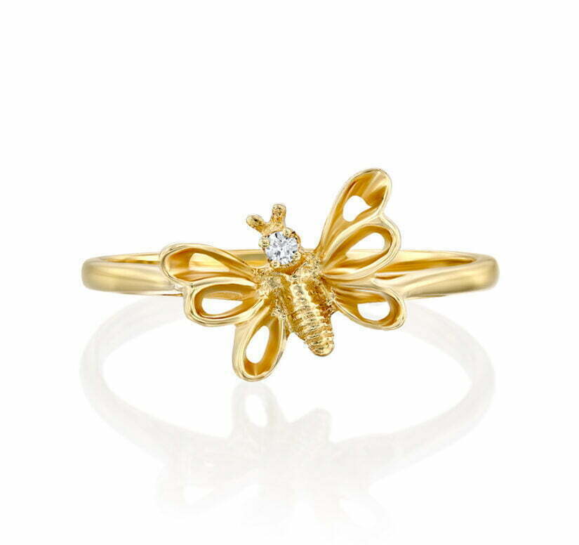 טבעת יהלומים פרפר, זהב 14K משובצת יהלומים, דגם RD2018