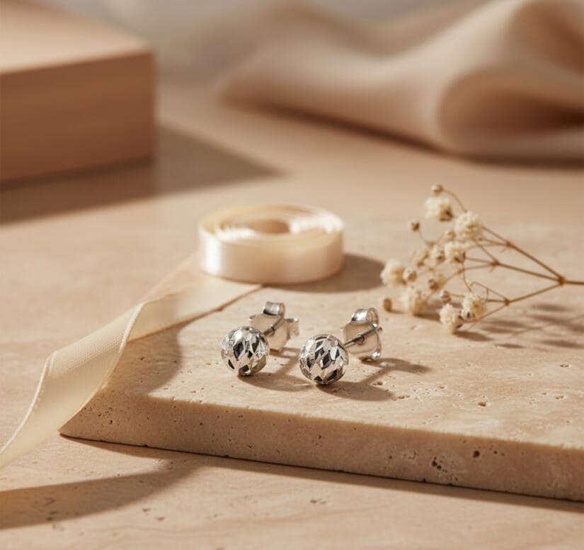 עגילי זהב צמודים – כדור קטן, דגם E-AWH0229-1