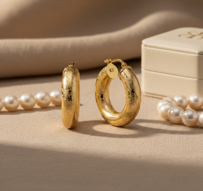 עגילי חישוק, 14K זהב, קוטר פנימי 15 מ