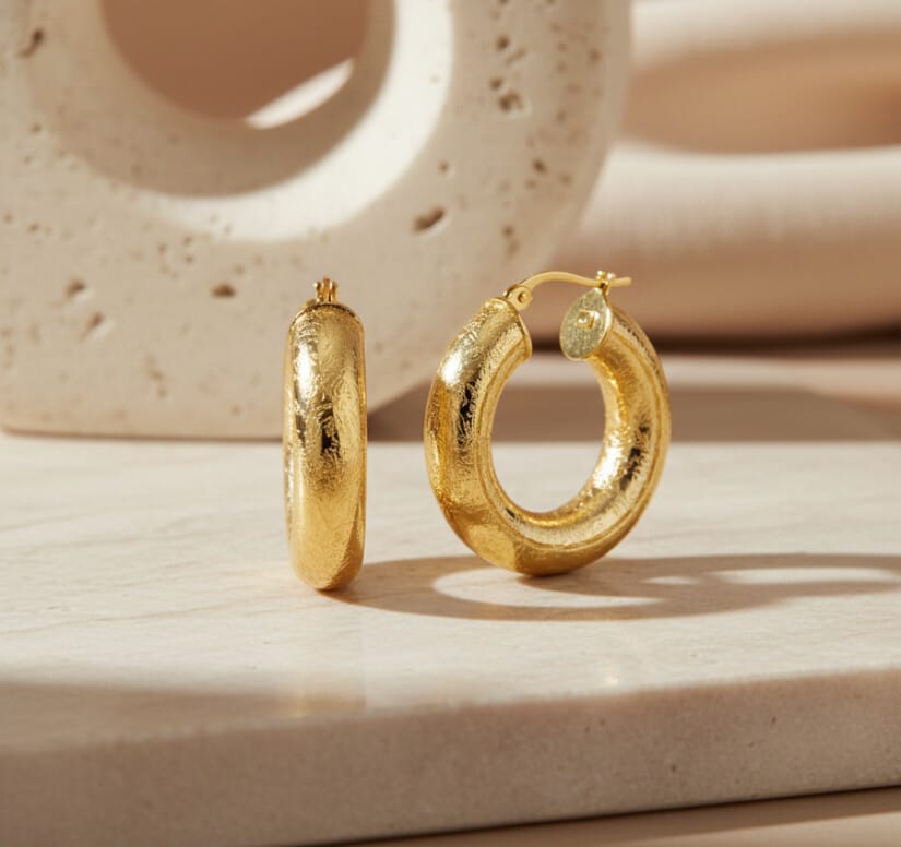 עגילי חישוק, 14K זהב, קוטר פנימי 15 מ