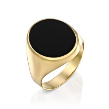 טבעת חותם לגבר עם אבן אוניקס שחור, 14K זהב, דגם R277-266358