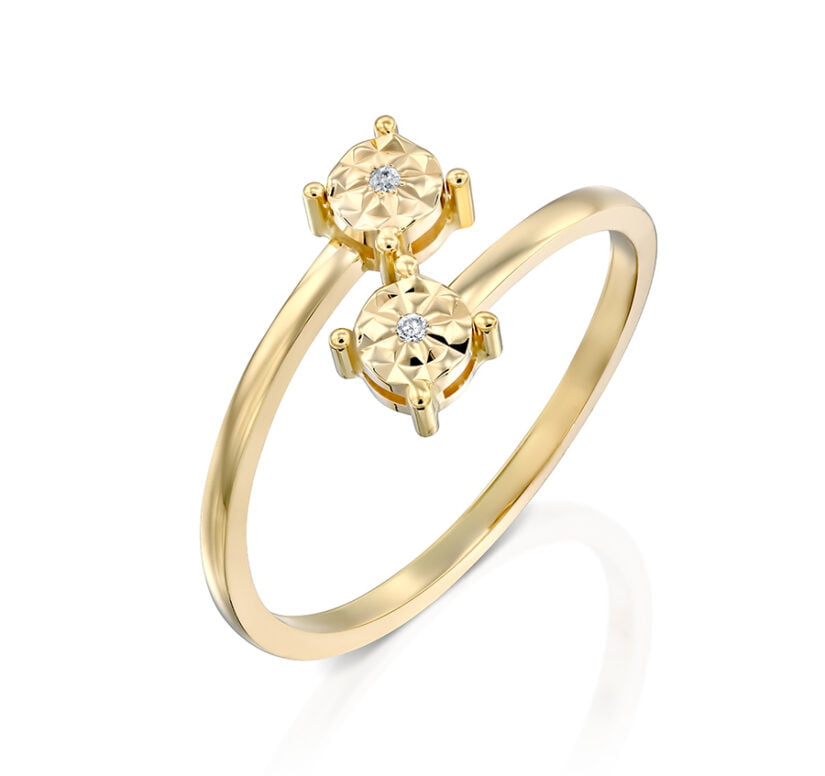טבעת יהלומים, זהב 14K משובצת 0.01 קראט יהלומים, דגם RD554