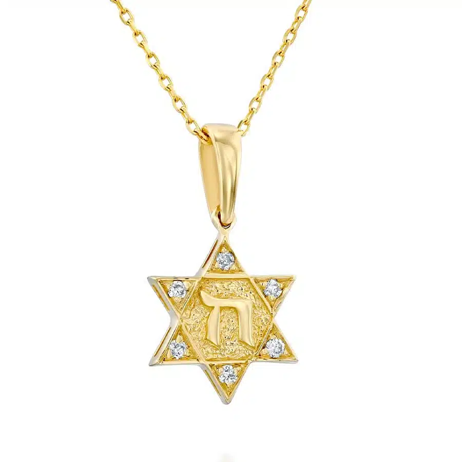 תליון מגן דוד עם "חי" משובץ יהלומים, זהב 14k, דגם PD1331A