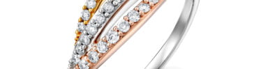 טבעת יהלומים בשלושה צבעים של זהב 14K, משובצת 0.40 קראט יהלומים, דגם RDSRF25586