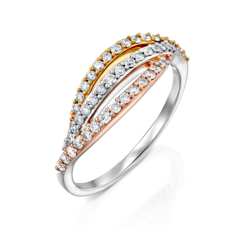 טבעת יהלומים בשלושה צבעים של זהב 14K, משובצת 0.40 קראט יהלומים, דגם RDSRF25586