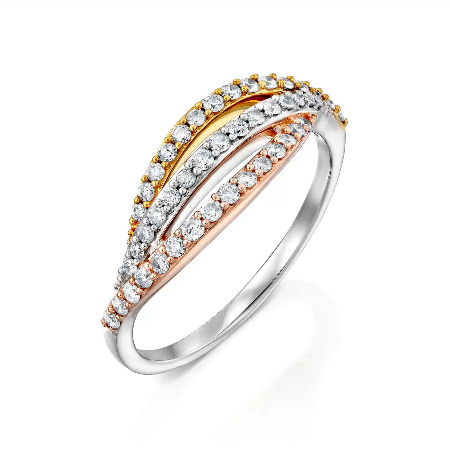 טבעת יהלומים בשלושה צבעים של זהב 14K, משובצת 0.40 קראט יהלומים, דגם RDSRF25586