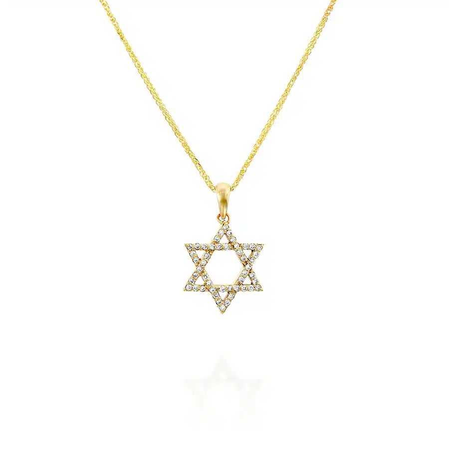 תליון מגן דוד משובץ יהלומים, זהב 14K, משובץ 0.18 קראט יהלומים, דגם PD3950