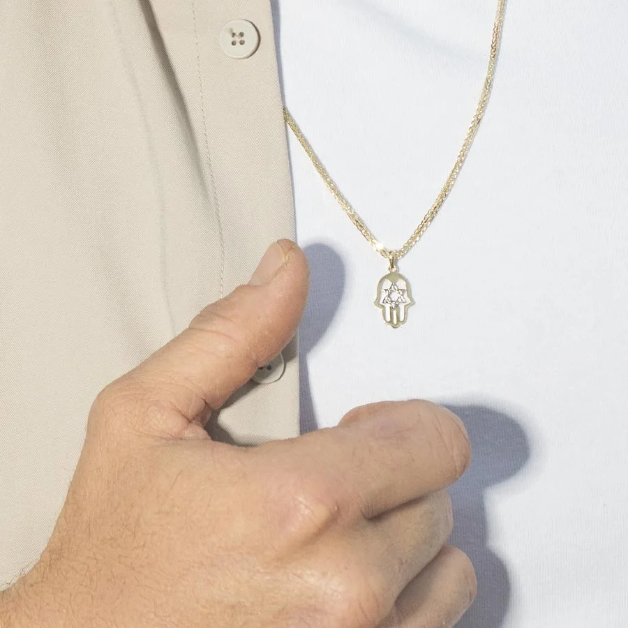 תליון חמסה ומגן דוד, משובץ יהלומים, זהב 14K, דגם PDJD03-3936