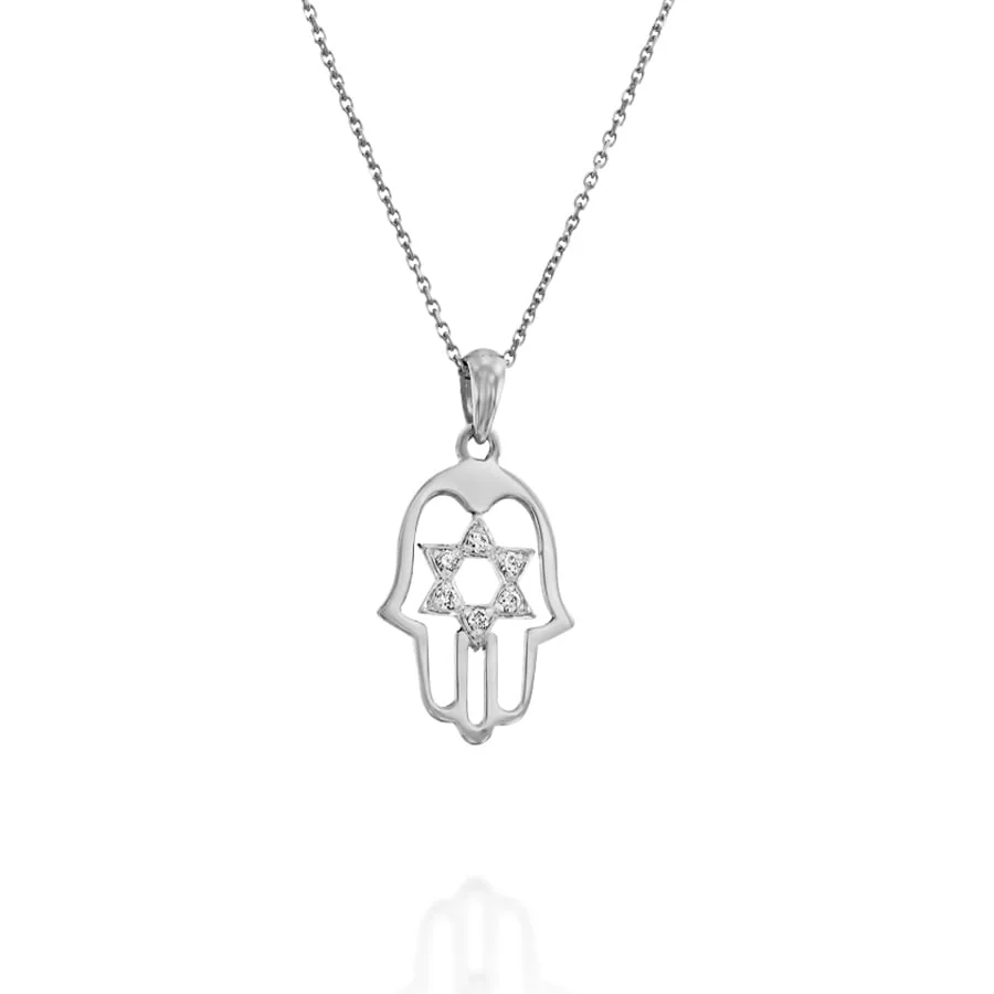 תליון חמסה ומגן דוד, משובץ יהלומים, זהב 14K, דגם PDJD03-3936