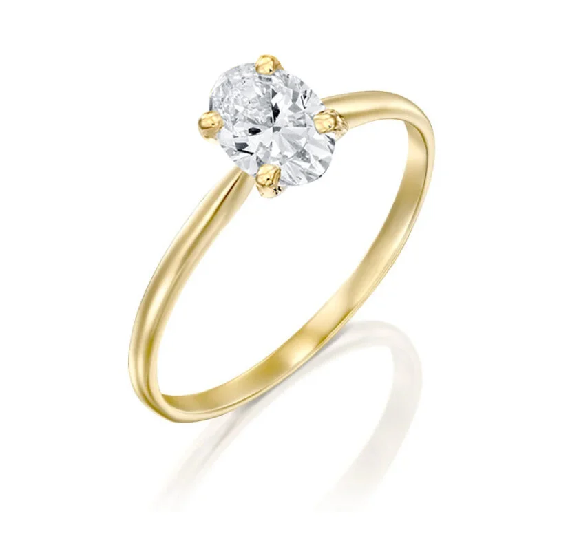 טבעת יהלומים, זהב לבן K14, משובצת סוליטר אובל 0.50 קראט ויהלומים מסביב, דגם RD863OVAL