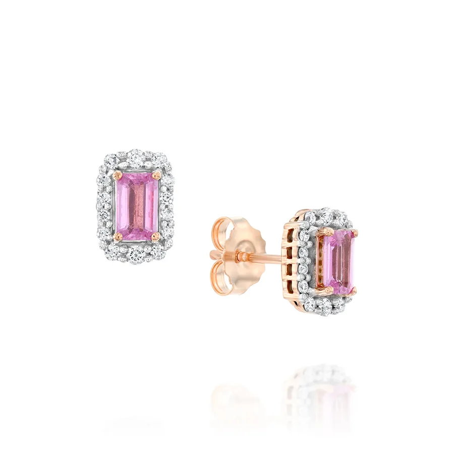 עגילי ספיר ורוד ויהלומים, 14K זהב, דגם EDSEF32721PINK