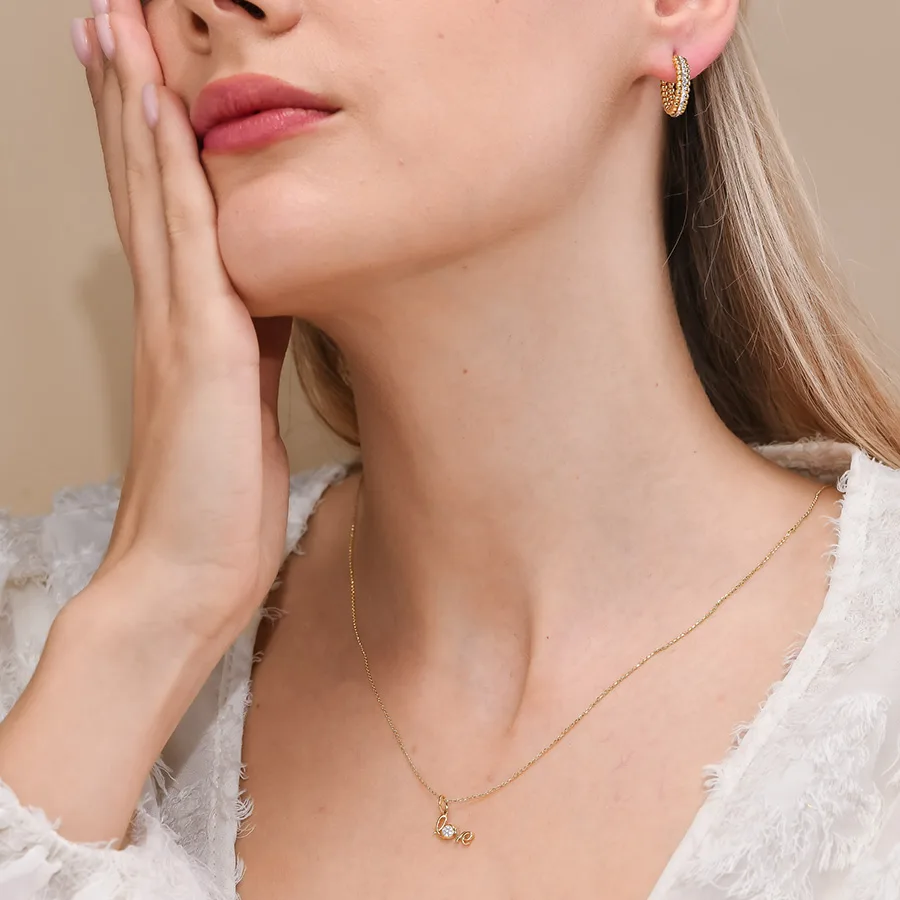 תליון יהלומים LOVE ,זהב 14K משובץ 0.02 קראט יהלומים, דגם PDCH0072