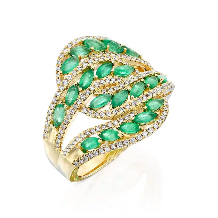 טבעת אמרלד ויהלומים, זהב 14K, דגם RDSRF31310EM