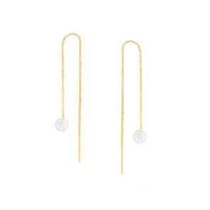 עגילי פנינה תלויים ארוכים, 14K זהב, דגם E-KWR1210-3