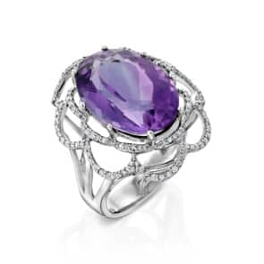 טבעת אבן אמטיסט ויהלומים, 14K זהב, דגם 931446AQQBFMR