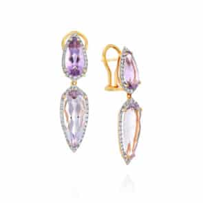 עגילי אבני אמטיסט ויהלומים, 14K זהב, דגם 932473BCAQBFXXE