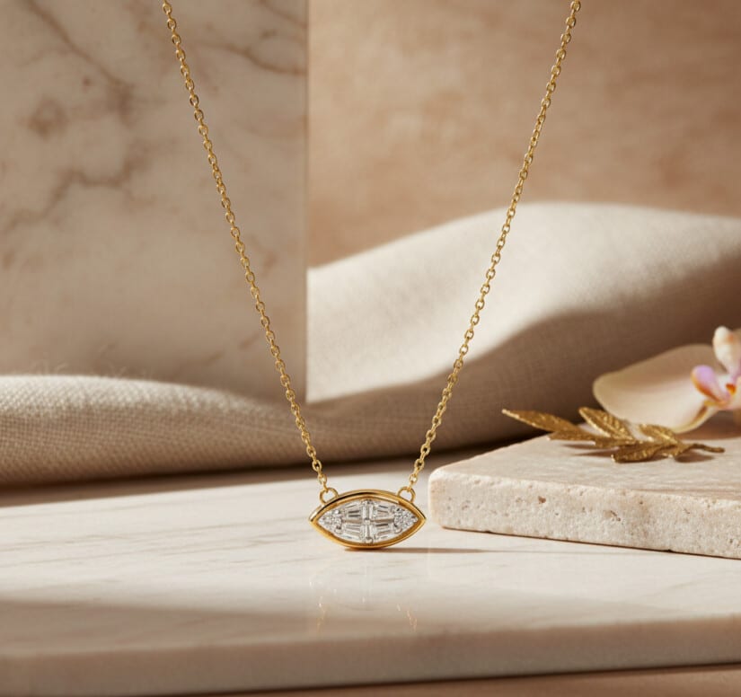 שרשרת ותליון יהלומים ,זהב 14K משובץ 0.16 קראט יהלומים, CDSPF24498