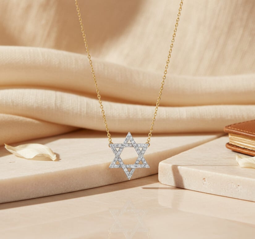 שרשרת מגן דוד משובצת יהלומים, זהב 14k, דגם CDSPF24887