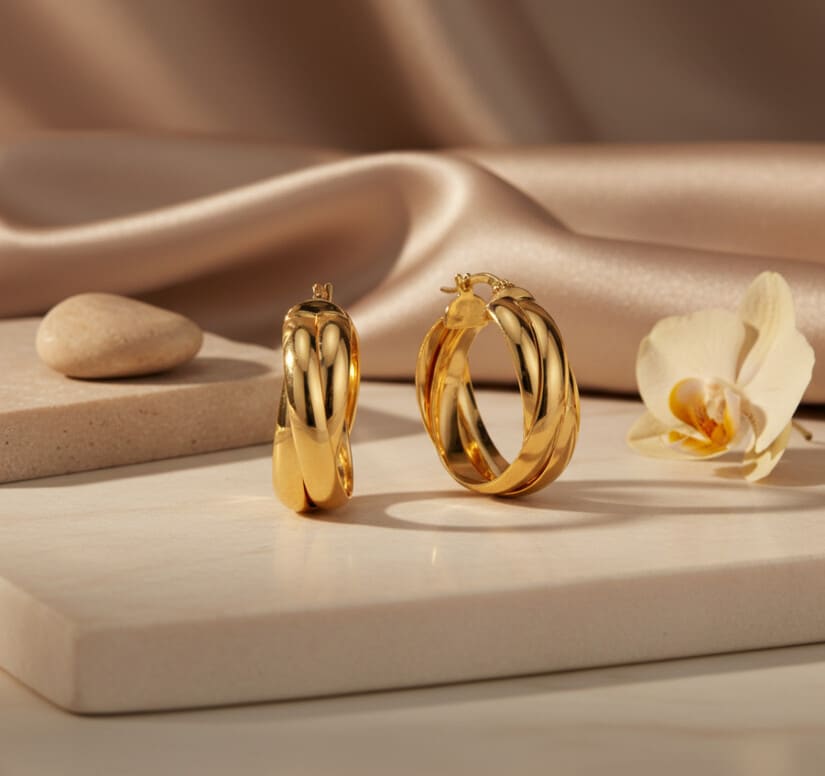 עגילי זהב 14K , דגם  E121-15850023117Y