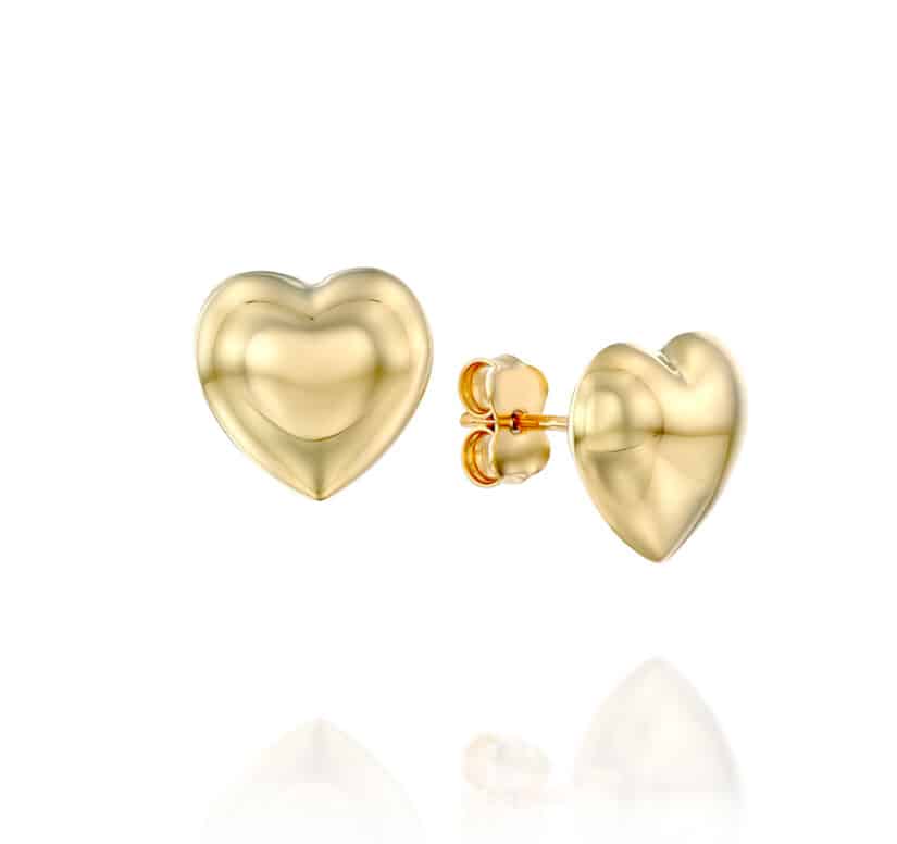 עגילי זהב צמודים בצורת לב, 14K זהב, דגם E277-257189
