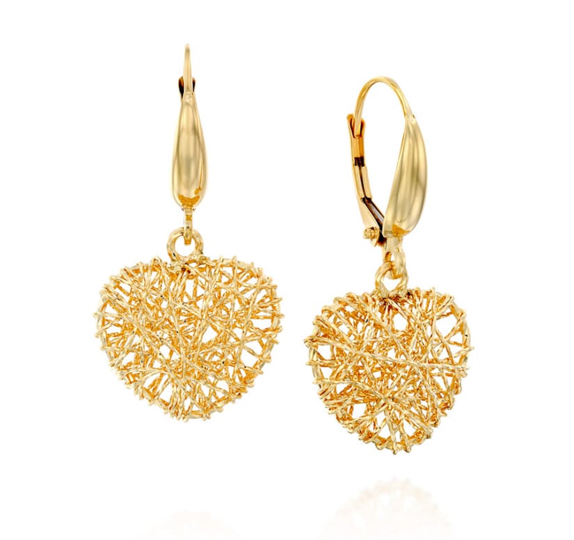 עגילי זהב בצורת לב, 14K זהב, דגם E409-OR2712