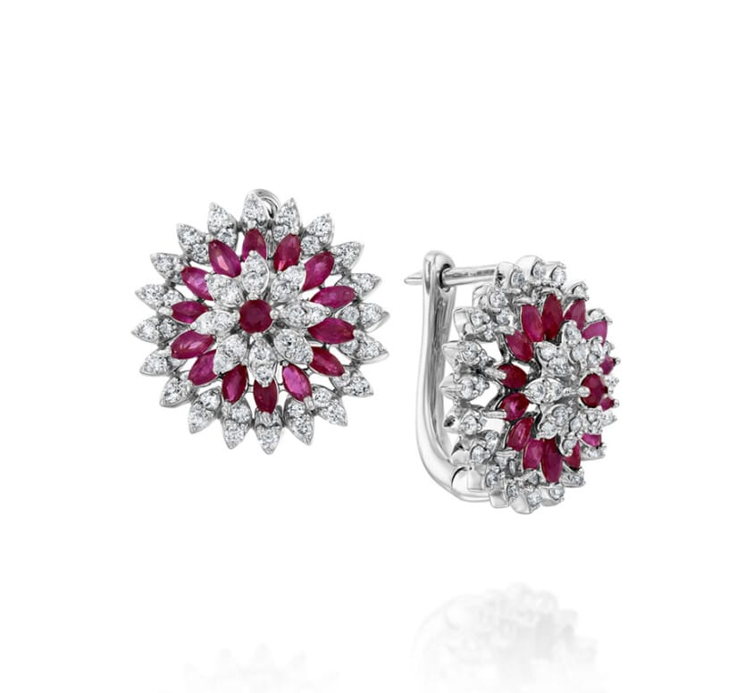 עגילי רובי ויהלומים, זהב 14K, דגם EDSEF32257RU