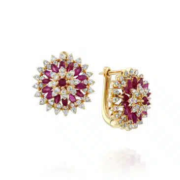 עגילי רובי ויהלומים, זהב 14K, דגם EDSEF32257RU