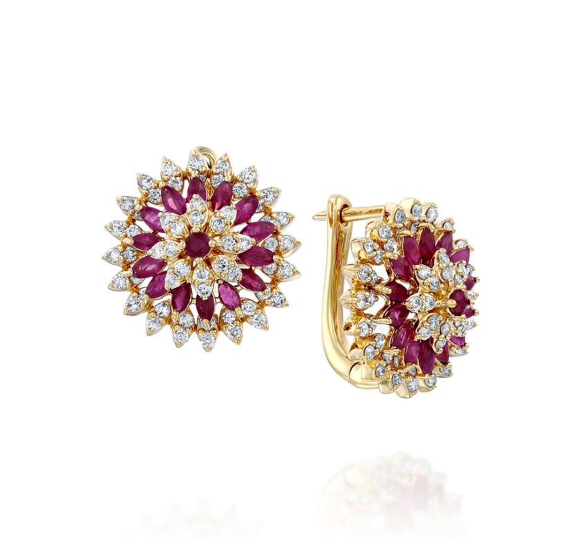 עגילי רובי ויהלומים, זהב 14K, דגם EDSEF32257RU