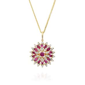 תליון רובי ויהלומים, זהב 14K, דגם PDPF13732RU