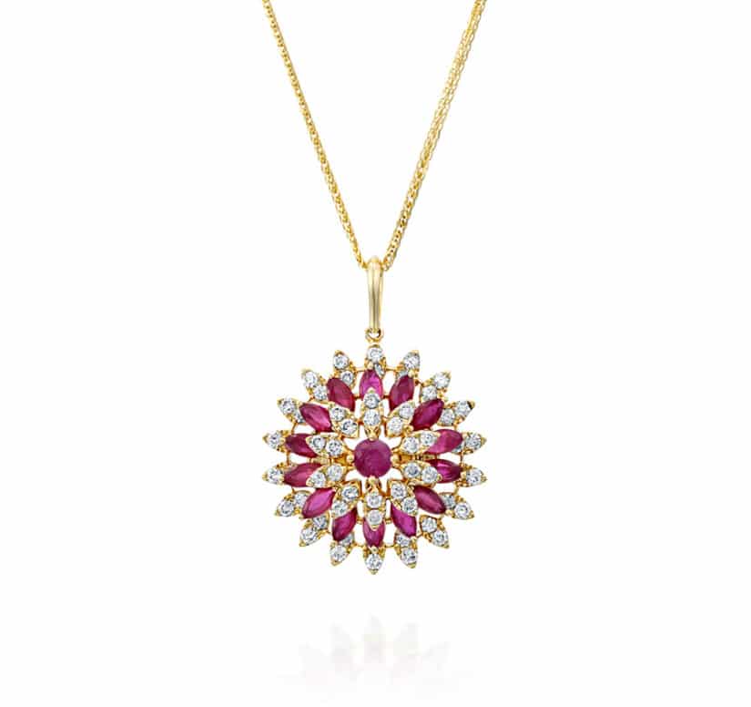 תליון רובי ויהלומים, זהב 14K, דגם PDPF13732RU