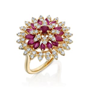 טבעת רובי ויהלומים, זהב 14K משובצת אבן רובי ו-0.75 קראט יהלומים, דגם RDSRF31307RU