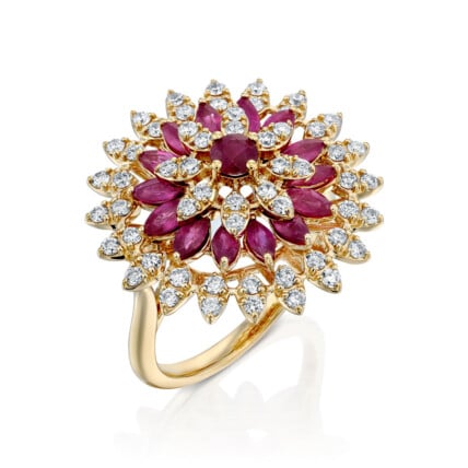 טבעת רובי ויהלומים, זהב 14K משובצת אבן רובי ו-0.75 קראט יהלומים, דגם RDSRF31307RU