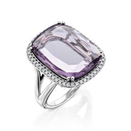 טבעת אבן אמטיסט ויהלומים, זהב 14K, משובצת אבן אמטיסט ו-0.30  קראט יהלומים, דגם RDSRF33107AM
