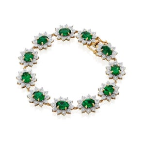 צמיד אבן אמרלד סינטטי ויהלומים, זהב צהוב 14k, דגם BDSBF10824EMS