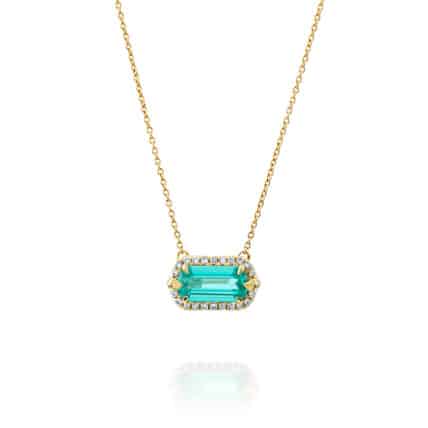 שרשרת ותליון אבן פראיבה מעבדה ויהלומים טבעיים, זהב 14k, משובץ 0.12 קראט יהלומים, דגם CDSPF25244PRB