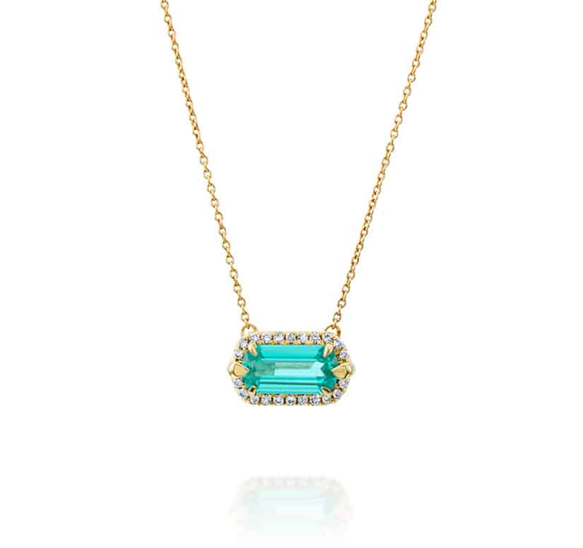 שרשרת ותליון אבן פראיבה מעבדה ויהלומים טבעיים, זהב 14k, משובץ 0.12 קראט יהלומים, דגם CDSPF25244PRB