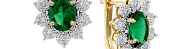עגילי אבן אמרלד סינטטי, יהלומים, זהב 14 קרט, דגם EDSEF33007EMS