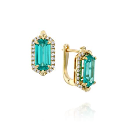 עגילי אבן פראיבה מעבדה ויהלומים טבעיים, זהב 14 קרט, דגם EDSEF33282PRB