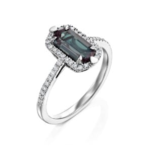 טבעת אבן אלכסנדריט מעבדה ויהלומים טבעיים, זהב 14K, משובצת 0.20 קראט יהלומים, דגם RDSRF32802ALX